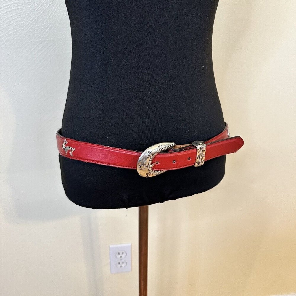 Vintage Womens Red Texas Leather Collection Western Charm Fetish Belt Size 38